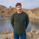 Men's Traditional Heavyweight Aran Sweater Green Lifestyle Gaelsong