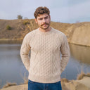 Men's Traditional Heavyweight Aran Sweater Parsnip Lifestyle Gaelsong