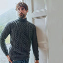 Supersoft Merino Turtleneck Aran Sweater Charcoal Lifestyle Gaelsong