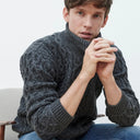 Supersoft Merino Turtleneck Aran Sweater Charcoal Color Lifestyle Gaelsong