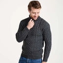 Supersoft Merino Turtleneck Aran Sweater Charcoal Color Studio Front View Gaelsong
