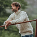 Supersoft Merino Turtleneck Aran Sweater White Lifestyle Gaelsong