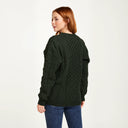 Women's Merino Crew Neck Aran Sweater Army Green Gaelsong