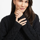 Women's Merino Crew Neck Aran Sweater Black Gaelsong