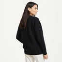 Women's Merino Crew Neck Aran Sweater Black Back View  Gaelsong