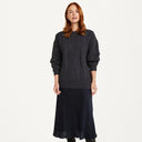Women's Merino Crew Neck Aran Sweater Derby Front View Gaelsong