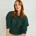 Women's Merino Crew Neck Aran Sweater Green Front  Gaelsong