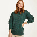 Women's Merino Crew Neck Aran Sweater Green Gaelsong