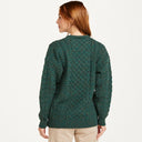 Women's Merino Crew Neck Aran Sweater Green Back View Gaelsong