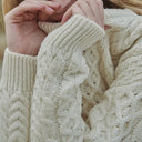 Women's Merino Crew Neck Aran Sweater White Gaelsong