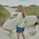 Women's Merino Crew Neck Aran Sweater White Lifestyle Gaelsong