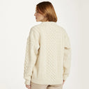 Women's Merino Crew Neck Aran Sweater White Back View Gaelsong