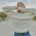 Women's Merino Crew Neck Aran Sweater White Lifestyle Gaelsong