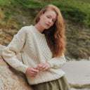 Women's Merino Crew Neck Aran Sweater Lifestyle Gaelsong