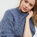 Women's Merino Crew Neck Aran Sweater Denim Gaelsong