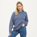 Women's Merino Crew Neck Aran Sweater Denim Marl Front View Gaelsong