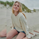 A20290 WHITE Colour Merino Crew Neck Aran Sweater Gaelsong
