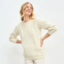 A20291 Ladies Cable Knit Irish Sweater White Studio Gaelsong