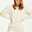 A20291 Ladies Cable Knit Irish Sweater White Gaelsong
