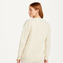 A20291 Ladies Cable Knit Irish Sweater White Back View Gaelsong
