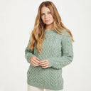 A20291 Ladies Cable Knit Irish Sweater Green Gaelsong