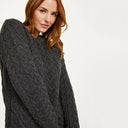 A20291 Ladies Cable Knit Irish Sweater Grey Side View Gaelsong