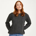 A20291 Ladies Cable Knit Irish Sweater Grey Gaelsong