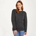 A20291 Ladies Cable Knit Irish Sweater Grey Front View Gaelsong