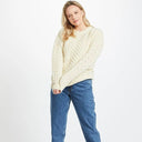 Women's Crew Neck Irish Fisherman Sweater White Gaelsong