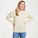 Women's Crew Neck Irish Fisherman Sweater White Front View Gaelsong