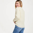 Women's Crew Neck Irish Fisherman Sweater White Side View Gaelsong