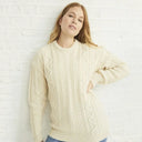Ladies Merino Wool Aran Sweater Front View Gaelsong