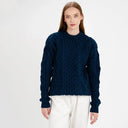 A20294 Ladies Heavyweight Aran Fisherman Sweater Navy Color Front View Gaelsong
