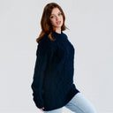 A20294 Ladies Heavyweight Aran Fisherman Sweater Navy Color Side View Gaelsong
