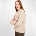 A20294 Ladies Heavyweight Aran Fisherman Sweater Parsnip Color Side View Gaelsong
