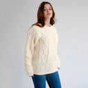 A20294 Ladies Heavyweight Aran Fisherman Sweater White Color Side View Gaelsong
