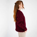 A20294 Ladies Heavyweight Aran Fisherman Sweater Wine Color Side View Gaelsong
