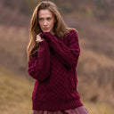 A20294 Ladies Heavyweight Aran Fisherman Sweater Wine Color Studio Gaelsong
