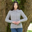 A20295 Ladies Aran Cable Knit Button Cardigan in GREY Colour Lifestyle Gaelsong
