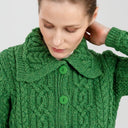 A20295 Ladies Aran Cable Knit Button Cardigan Green Gaelsong
