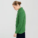 A20295 Ladies Aran Cable Knit Button Cardigan Green Color SIde View  Gaelsong
