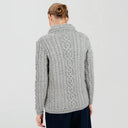 A20295 Ladies Aran Cable Knit Button Cardigan Grey Color Back View  Gaelsong
