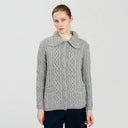 A20295 Ladies Aran Cable Knit Button Cardigan Grey Color Studio Gaelsong
