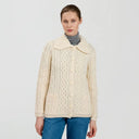 A20295 Ladies Aran Cable Knit Button Cardigan White Color Studio Gaelsong
