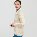A20295 Ladies Aran Cable Knit Button Cardigan White Color SIde View  Gaelsong
