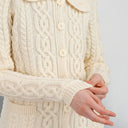 A20295 Ladies Aran Cable Knit Button Cardigan White Gaelsong
