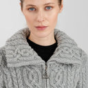 A20296 Ladies High Neck Merino Aran Zip Cardigan Grey Gaelsong
