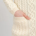 A20296 Ladies High Neck Merino Aran Zip Cardigan White Gaelsong
