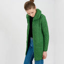 A20296 Ladies High Neck Merino Aran Zip Cardigan Green Color Side View Gaelsong
