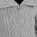 A20296 Ladies High Neck Merino Aran Zip Cardigan Grey Color Gaelsong
